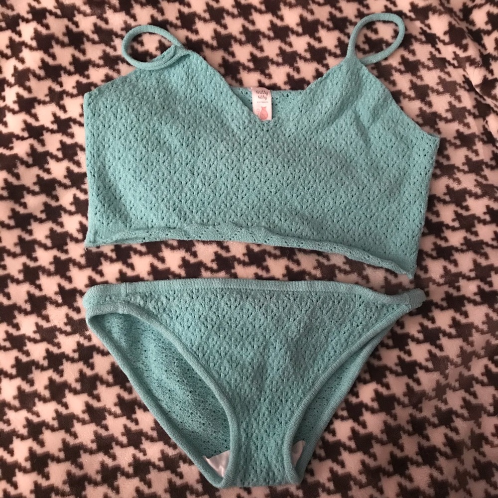 Knitty Kitty Mint-Teal Crochet Bra & Panty Set